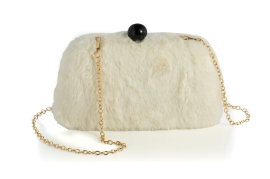 White fur top clutch bag