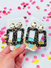 Load image into Gallery viewer, Black/Gold Acrylic Rectangle Drop Earrings
