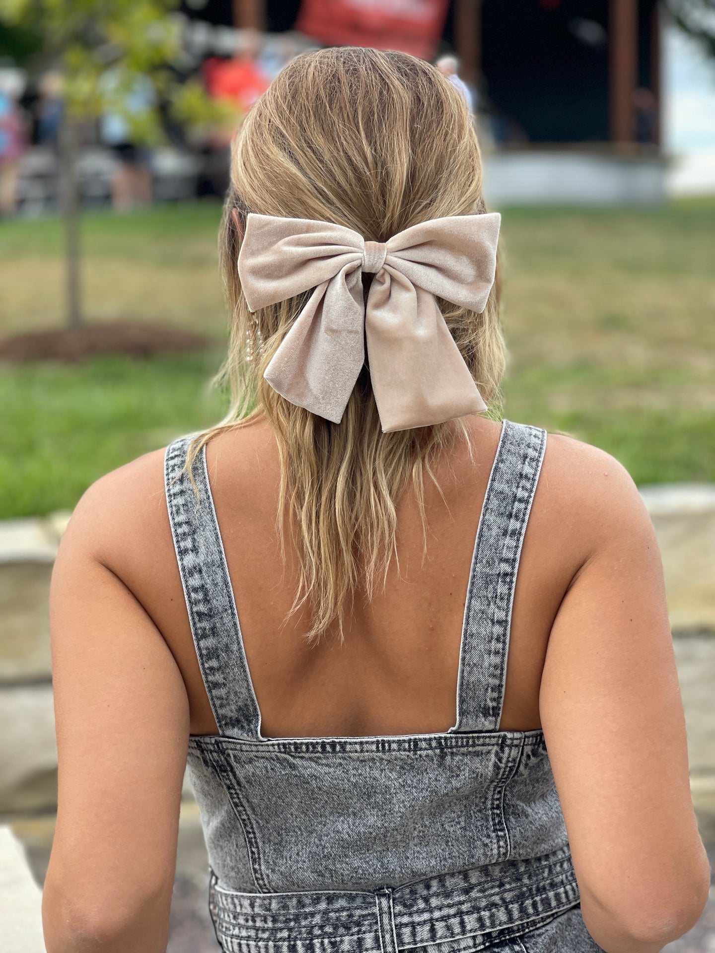 Cream Velvet Bow Barrette