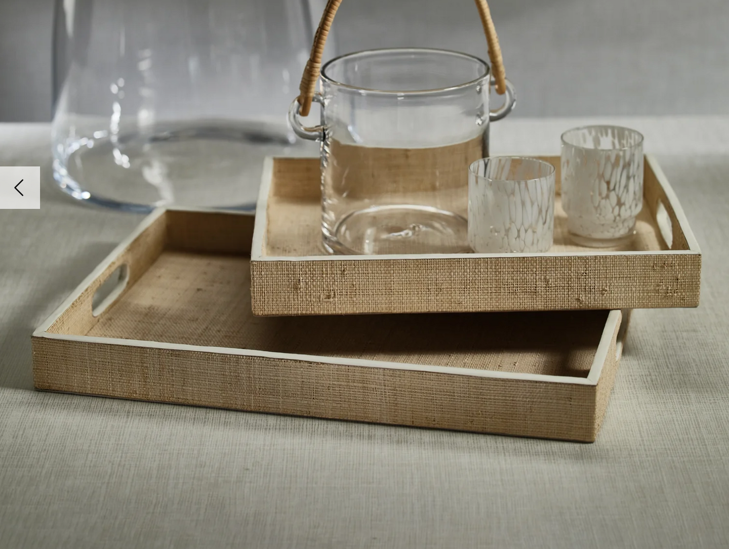 Natural Fiber Raffia Serving Tray with Leather Trim