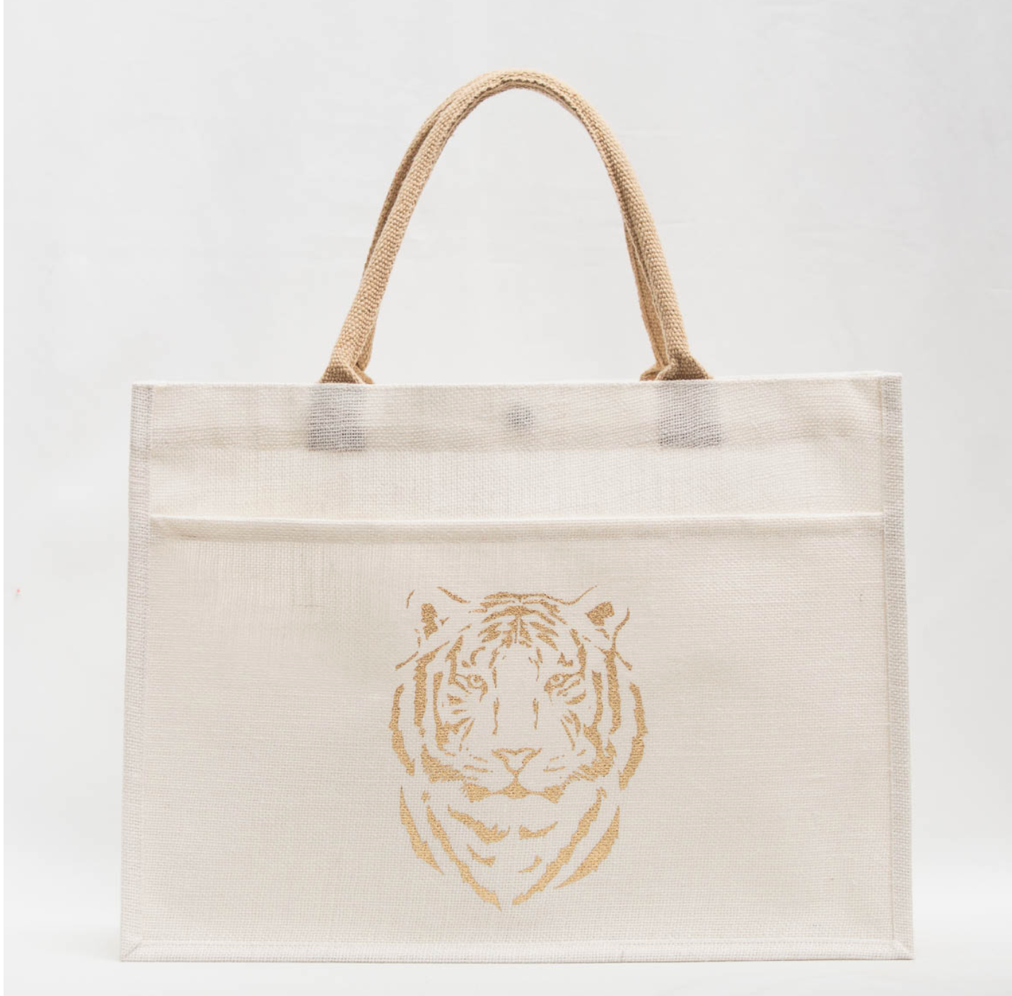 Gold & White Tiger Carryall Jute Bag