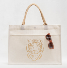Load image into Gallery viewer, Gold &amp; White Tiger Carryall Jute Bag
