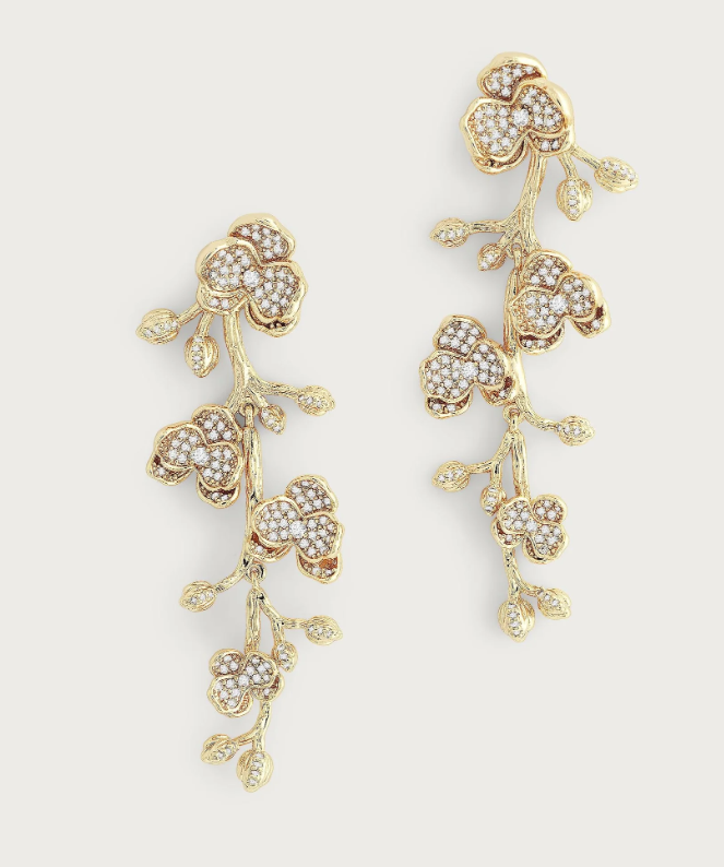 Orchid Pave Clear White Dangle Earrings
