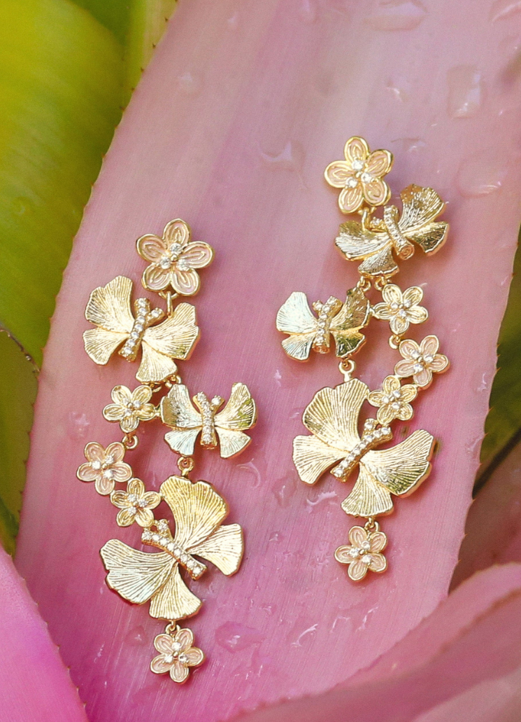 Butterly with Flowers Dangle Earrings