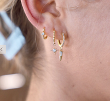 Load image into Gallery viewer, Gold Crystal Dagger Hoops
