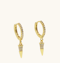 Load image into Gallery viewer, Gold Crystal Dagger Hoops
