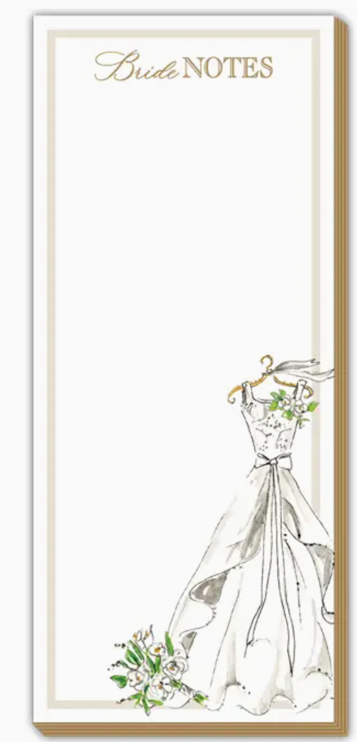 Handpainted Bridal Notes Wedding Gown Luxe Skinny Notepad