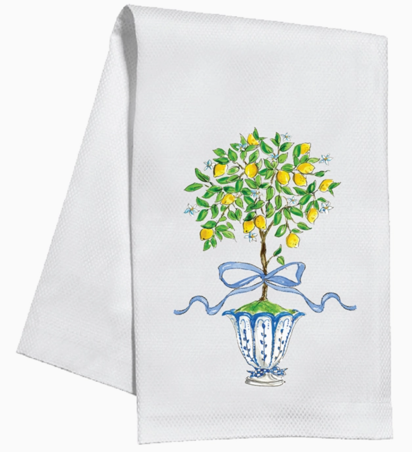 Handpainted Lemon Topiary in Chinoiserie Pot Kitchen Towels