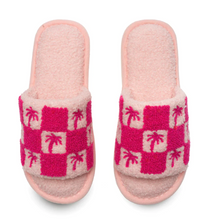 Load image into Gallery viewer, Pink Palm Tree Plush Slides

