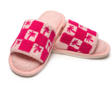 Load image into Gallery viewer, Pink Palm Tree Plush Slides
