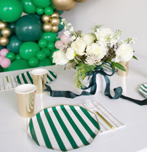 Load image into Gallery viewer, Emerald Green Cabana Stripe Plates
