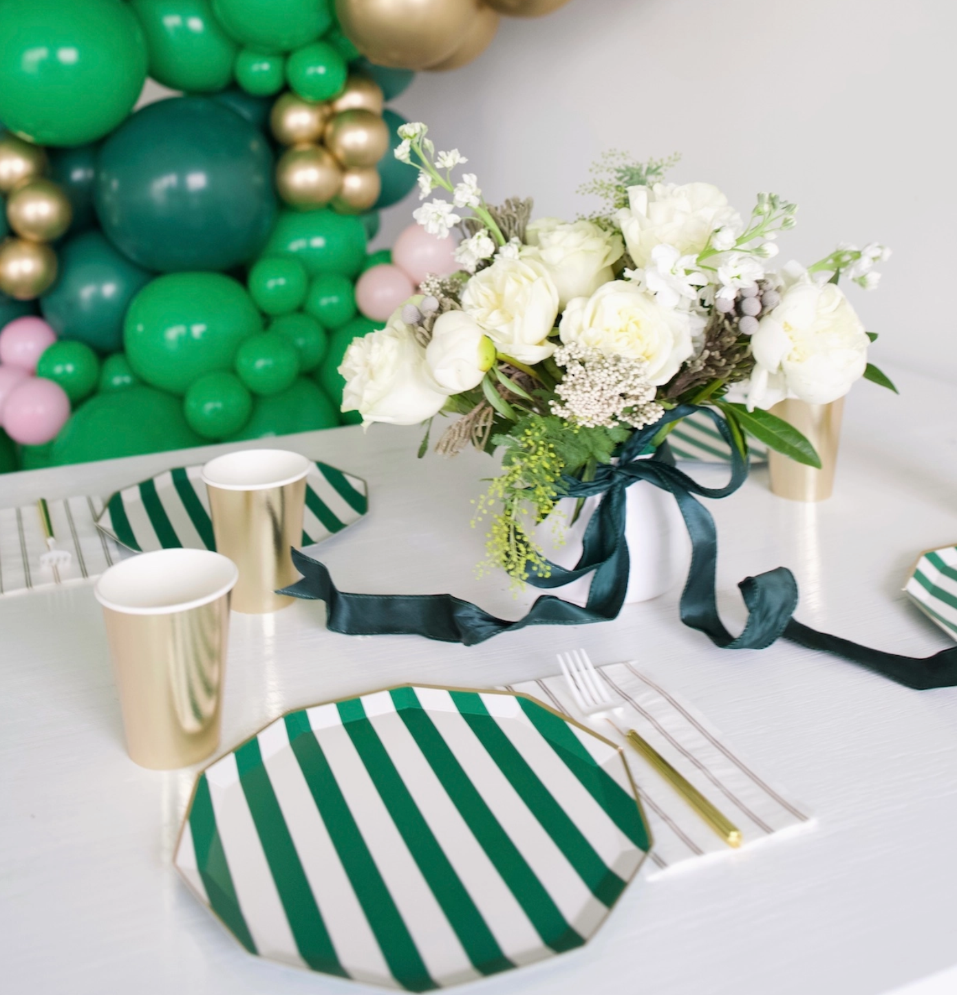 Emerald Green Cabana Stripe Plates