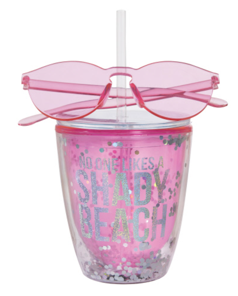 Shady Beach Plastic cup with Straw and Sunglasses