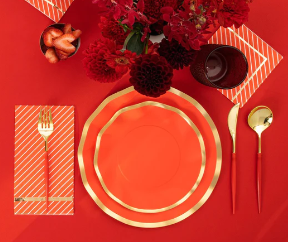 Red with Gold accent Paper Plate